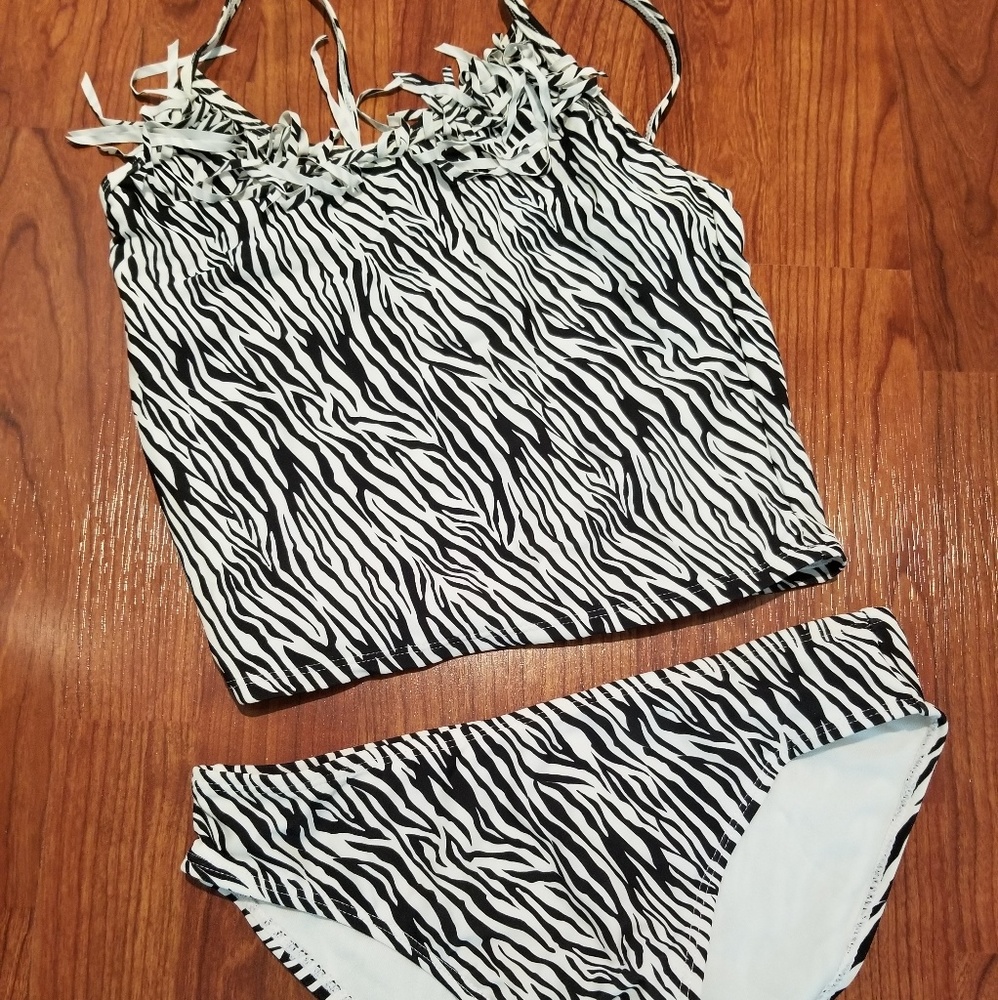 Girls B&W zebra two piece tankini bathing suit